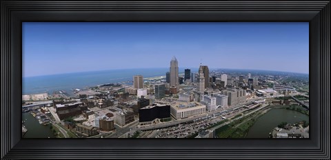 Framed Aerial view of buildings in a city, Cleveland, Cuyahoga County, Ohio, USA Print
