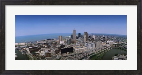 Framed Aerial view of buildings in a city, Cleveland, Cuyahoga County, Ohio, USA Print