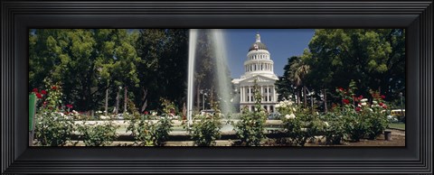 Framed Fountain in a garden in front of a state capitol building, Sacramento, California, USA Print