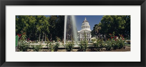 Framed Fountain in a garden in front of a state capitol building, Sacramento, California, USA Print