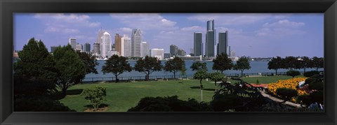 Framed Trees in a park with buildings in the background, Detroit, Wayne County, Michigan, USA Print