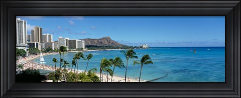 Framed Buildings On The Beach, Waikiki Beach, Honolulu, Oahu, Hawaii, USA Print