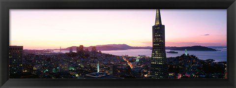 Framed Night Skyline With View Of Transamerica Building And Golden Gate Bridge, San Francisco, California, USA Print