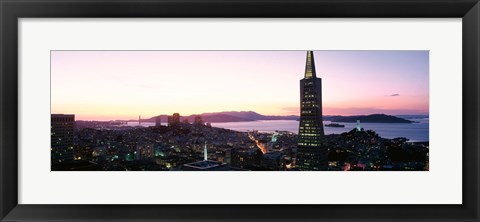 Framed Night Skyline With View Of Transamerica Building And Golden Gate Bridge, San Francisco, California, USA Print