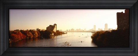 Framed Boats in the river with cityscape in the background, Head of the Charles Regatta, Charles River, Boston, Massachusetts, USA Print