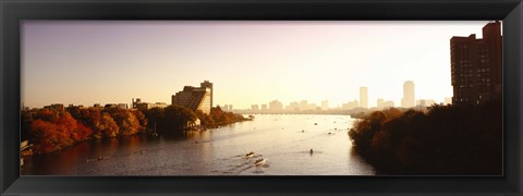 Framed Boats in the river with cityscape in the background, Head of the Charles Regatta, Charles River, Boston, Massachusetts, USA Print