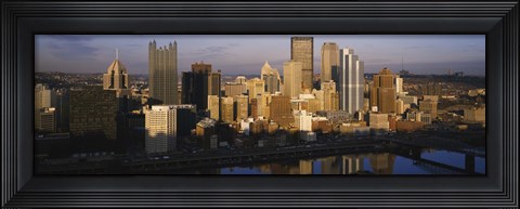 Framed Reflection of buildings in a river, Monongahela River, Pittsburgh, Pennsylvania, USA Print