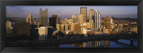 Framed Reflection of buildings in a river, Monongahela River, Pittsburgh, Pennsylvania, USA Print