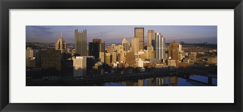 Framed Reflection of buildings in a river, Monongahela River, Pittsburgh, Pennsylvania, USA Print