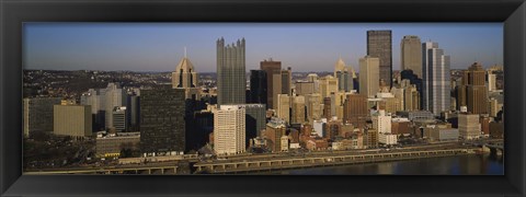 Framed High angle view of buildings in a city, Pittsburgh, Pennsylvania, USA Print