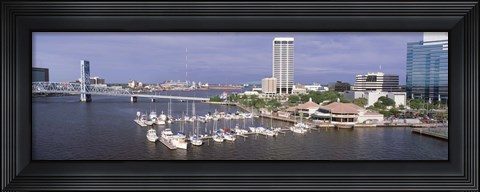 Framed USA, Florida, Jacksonville, St. Johns River, High angle view of Marina Riverwalk Print