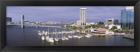 Framed USA, Florida, Jacksonville, St. Johns River, High angle view of Marina Riverwalk Print