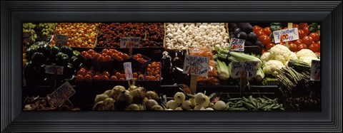 Framed Vegetables at Pike Place Market, Seattle, Washington Print
