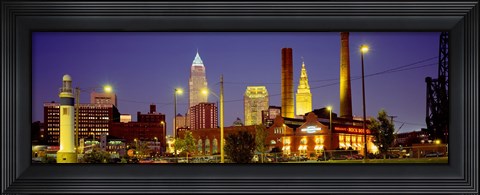 Framed Buildings Lit Up At Night, Cleveland, Ohio Print