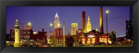 Framed Buildings Lit Up At Night, Cleveland, Ohio Print