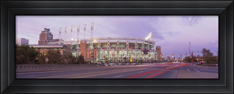 Framed Baseball stadium at the roadside, Jacobs Field, Cleveland, Cuyahoga County, Ohio, USA Print
