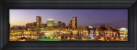 Framed USA, Maryland, Baltimore, City at night viewed from Federal Hill Park Print