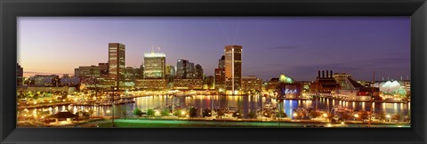 Framed USA, Maryland, Baltimore, City at night viewed from Federal Hill Park Print