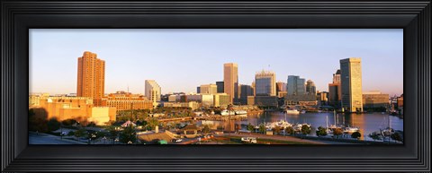 Framed USA, Maryland, Baltimore, High angle view from Federal Hill Parkof Inner Harbor area and skyline Print