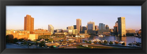 Framed USA, Maryland, Baltimore, High angle view from Federal Hill Parkof Inner Harbor area and skyline Print
