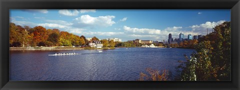 Framed Boat in the river, Schuylkill River, Philadelphia, Pennsylvania, USA Print