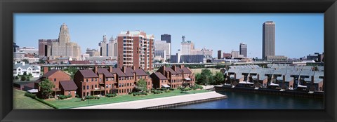 Framed High Angle View Of City Buildings, Erie Basin Marina, Buffalo, New York State, USA Print