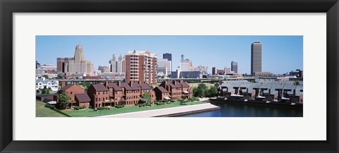 Framed High Angle View Of City Buildings, Erie Basin Marina, Buffalo, New York State, USA Print