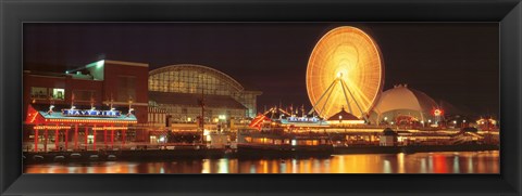 Framed Night Navy Pier Chicago IL USA Print