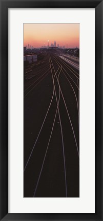 Framed USA, Illinois, Chicago, Cicero, Railroad tracks at dawn Print