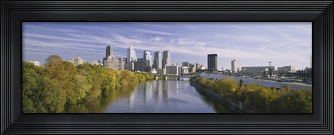 Framed Reflection of buildings in water, Schuylkill River, Northwest Philadelphia, Philadelphia, Pennsylvania, USA Print