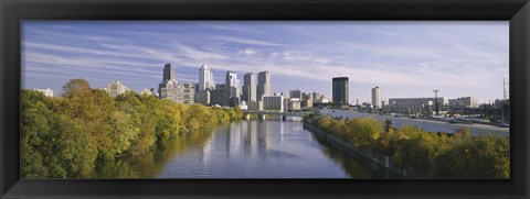 Framed Reflection of buildings in water, Schuylkill River, Northwest Philadelphia, Philadelphia, Pennsylvania, USA Print