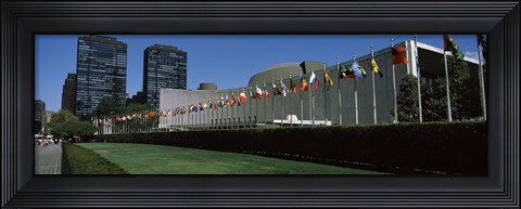 Framed Government building in a city, United Nations Building, Central Park, Manhattan, New York City, New York State, USA Print