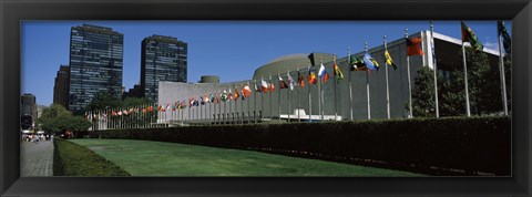 Framed Government building in a city, United Nations Building, Central Park, Manhattan, New York City, New York State, USA Print