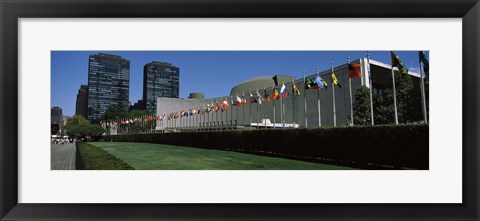 Framed Government building in a city, United Nations Building, Central Park, Manhattan, New York City, New York State, USA Print
