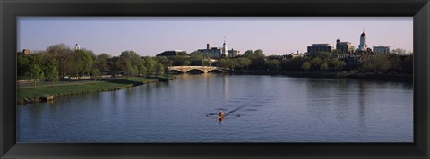 Framed Boat in a river, Charles River, Boston &amp; Cambridge, Massachusetts, USA Print