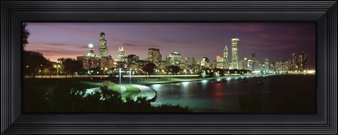 Framed Chicago Lit Up at Night Print