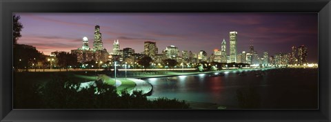 Framed Chicago Lit Up at Night Print