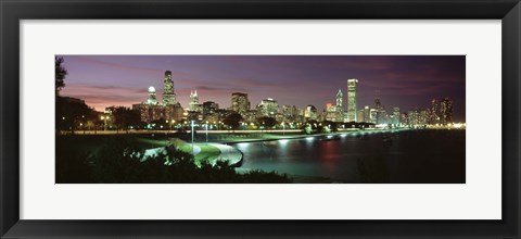 Framed Chicago Lit Up at Night Print