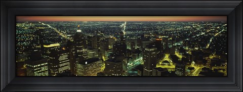 Framed High Angle View of Detroit at Night Print