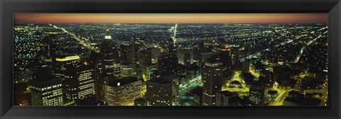 Framed High Angle View of Detroit at Night Print