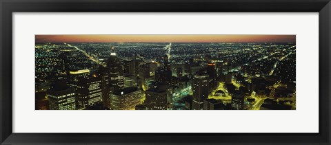 Framed High Angle View of Detroit at Night Print