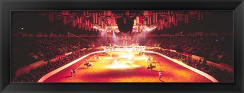 Framed Group of people performing with horses in a stadium, 100th Stock Show And Rodeo, Fort Worth, Texas, USA Print