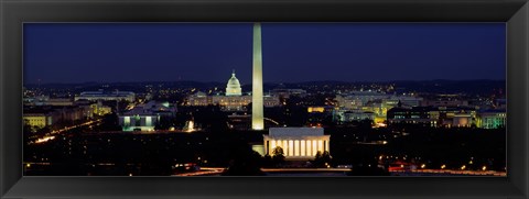 Framed Buildings Lit Up At Night, Washington Monument, Washington DC, District Of Columbia, USA Print