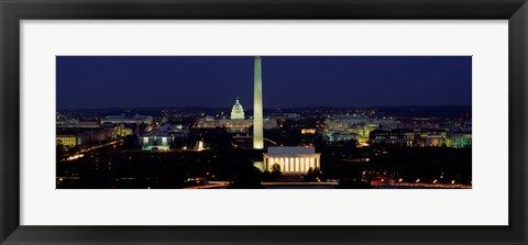 Framed Buildings Lit Up At Night, Washington Monument, Washington DC, District Of Columbia, USA Print