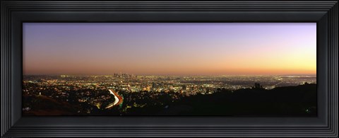 Framed Aerial view of buildings in a city at dusk from Hollywood Hills, Hollywood, City of Los Angeles, California, USA Print