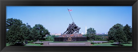 Framed War memorial with Washington Monument in the background, Iwo Jima Memorial, Arlington, Virginia, USA Print