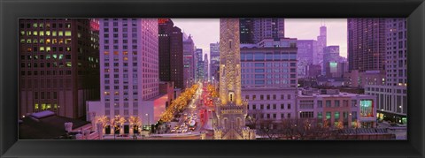 Framed Twilight, Downtown, City Scene, Loop, Chicago, Illinois, USA Print