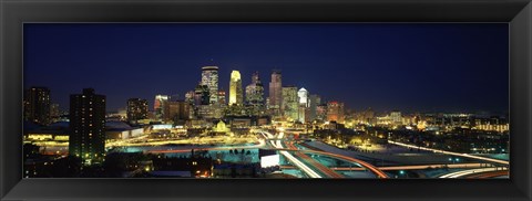 Framed Buildings lit up at night in a city, Minneapolis, Hennepin County, Minnesota, USA Print