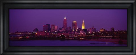 Framed Cleveland, Ohio Lit Up at Night Print