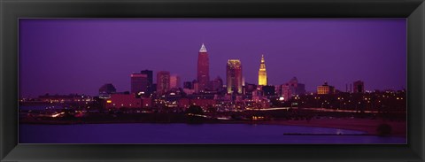 Framed Cleveland, Ohio Lit Up at Night Print